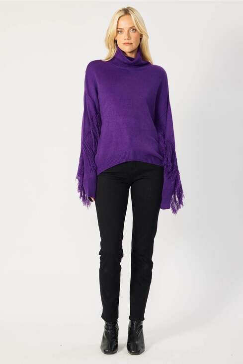 Purple Loose Knit Pullover Fringe Sweater - Picture 3 of 4